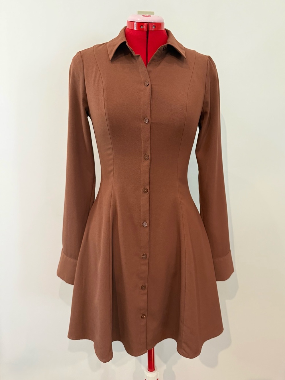Abercrombie & Fitch Brown Collared Button Down Long Sleeve Mini Dress - XS Tall